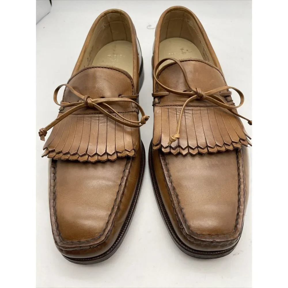 Allen Edmonds Tan Light  Brown‎ Leather Kiltie Tie Boat Loafesr Size 9D